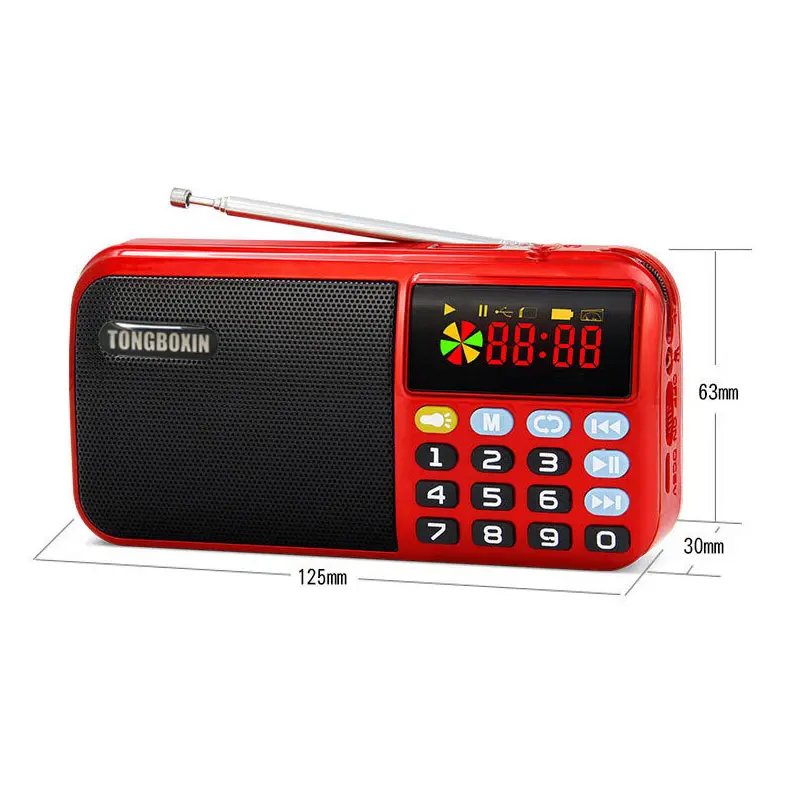 Altoparlante Radio FM portatile Mini palmare digitale USB TF lettore MP3 LED torcia supporto 2 batteria ricaricabile 18650