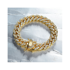 คิวบาเชื่อมโยงผู้ชายสร้อยข้อมือเย็นออกหน้าอกลงของไมอามี่คิวบา12มิลลิเมตรที่กำหนดเองทองเหลืองเพทายโซ่และการเชื่อมโยงกำไลทองเหลือง925เงิน - Product Image 1