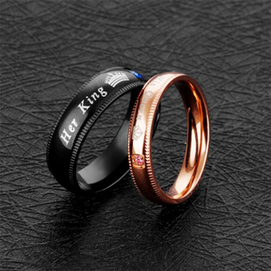 Anelli <span class=keywords><strong>di</strong></span> Lusso in Oro Rosa Nero con Diamanti, Anelli per Coppie all'Ingrosso, Anelli '<span class=keywords><strong>Re</strong></span> e Regina' per Uomo, Anelli Nuziali - Product Image 2