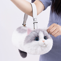 Sac à Cosmétiques Portable Grande Capacité en Peluche Douce Effet Chat, Rembourré en Coton PP, Sac à Bandoulière – Vente Directe Usine