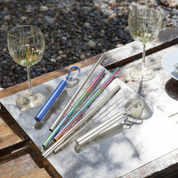 Ensembles de pailles réutilisables pliables en acier inoxydable avec étui en aluminium pour accessoires de bar