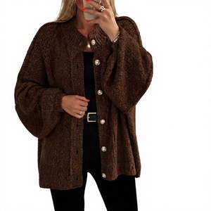 Cardigan en tricot épais pour femme, coupe ample, manches longues, boutonné, chaud, pour l'automne et l'hiver - Product Image 4