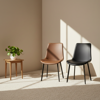 Chaise de salle à manger moderne en bois brun massif avec panneau en acier carbone et MDF, pieds en métal rembourrés