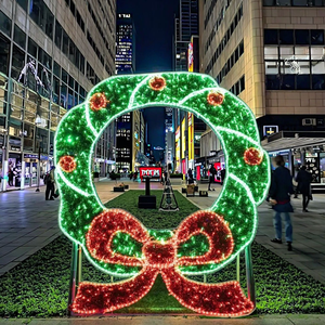 New year Christmas waterproof outdoor <b>led</b> wreath garland motif <b>light</b> with <b>red</b> ribbon for holiday - Product Image 6