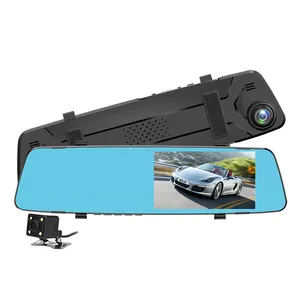 Auto Backup Camera 4.3Inch Spiegel Dashcam Voor En Achter Dual Lens Waterdichte Achteruitrijcamera Achteruitkijkspiegel Camera