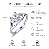 Bague solitaire en moissanite, argent sterling 925, tige fendue, 5x7mm, couleur D, pureté VVS1, bijou rectangulaire pour femme