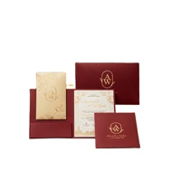 Kit de cartes d'invitation de mariage de luxe avec estampage à chaud, logo personnalisé, cartes en papier coton, enveloppes bordeaux assorties