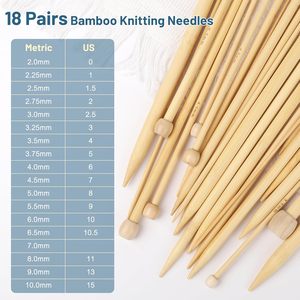 Indskill 18 Pairs Bamboo Knitting Needles <b>Set</b> - 10 Inches Wooden Knitting Needles Single Point with Roll Bag - Portable - Product Image 4
