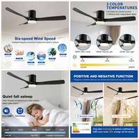 Ventilador de Techo Inteligente con Luz LED para Sala de Estar y Dormitorio, 42/52 Pulgadas, Material de Hierro y ABS, 3 Aspas, 6 Velocidades, Motor DC de 30 a 34 dB