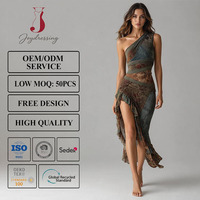 Robe moulante mi-longue Joydressing sexy à une épaule, imprimée en maille, asymétrique, à volants et fente haute – Vente en gros, fournisseur personnalisé