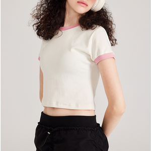 T-shirts courts en coton imprimés graphiques personnalisés, coupe ajustée, style streetwear, <span class=keywords><strong>tee</strong></span>-<span class=keywords><strong>shirt</strong></span> rose baby <span class=keywords><strong>tee</strong></span>, crop top à bords contrastants pour <span class=keywords><strong>femme</strong></span> - Product Image 2