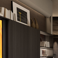 Panneau mural de fond de télévision pour salon en placage MDF avec éclairage LED intégré, meuble TV dissimulé, revêtement mural en bois moderne pour toute la maison, OEM d'usine