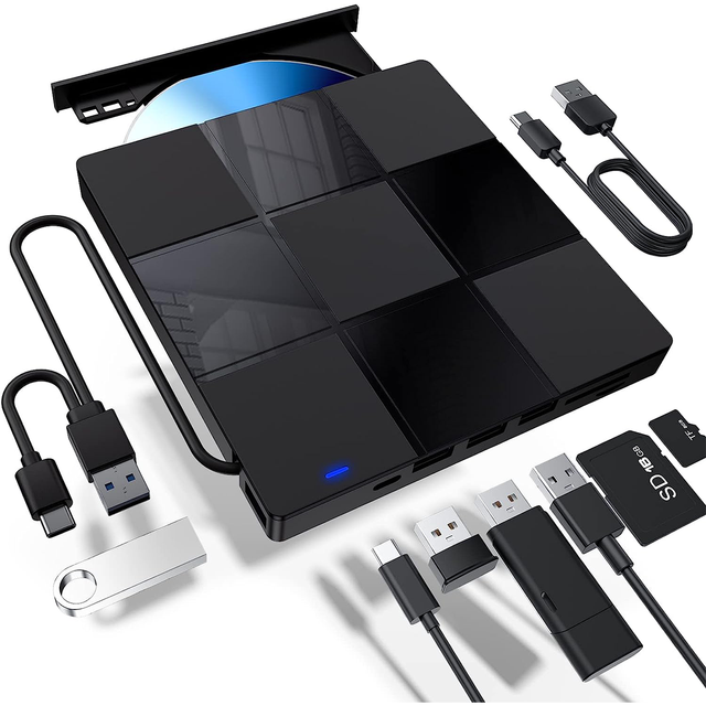 External CD/DVD Drive, 7 in 1 USB Ultra-Slim Portable CD/DVD Player Burner, CD ROM External DVD Drive for Laptop Desktop PC