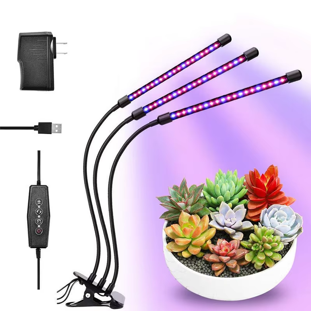 Joystar 3-Head Plant Grow Lights Bloom Support Red Blue LED with 6-Level Dimming Independent Control Timer Gift Set OEM