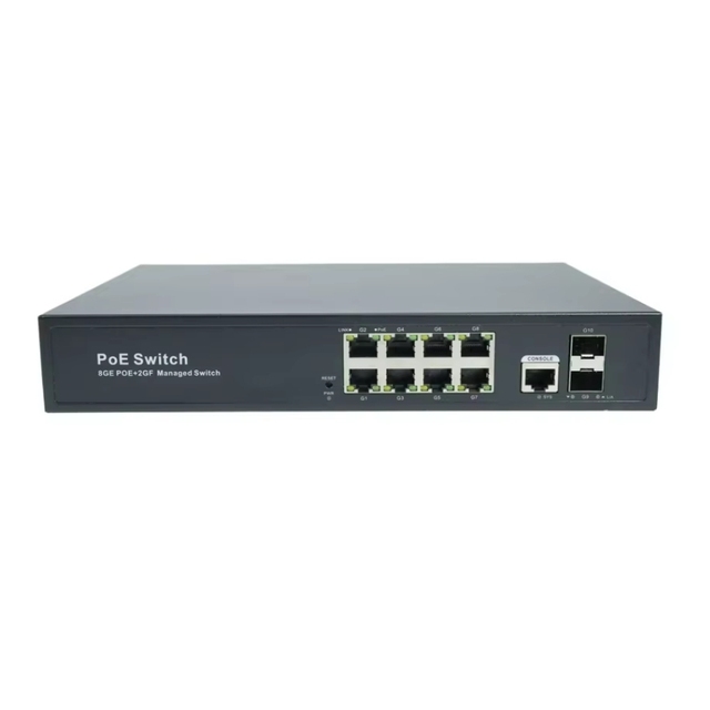 8-Port Gigabit PoE Managed Fiber Switch with 2 SFP Slots IEEE 802.3af/at L2+ Network Management 130W Power Budget