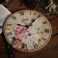 Jam Dinding Bundar Quartz Senyap Desain Kustom MDF Antik Motif Mawar 30cm Grosir Pabrik untuk Dekorasi Rumah, Hadiah