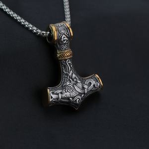 Colliers pendentifs personnalisés en acier inoxydable plaqué argent antique, breloques Viking Mjolnir Marteau Nœud Celtique Mythologie Nordique - Product Image 3