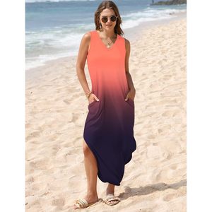 Vestido Maxi de Verano FOXA con Cuello en V, Corte Holgado, con Bolsillos, Vestido de Playa para Vacaciones, Tejido Transpirable - Product Image 3