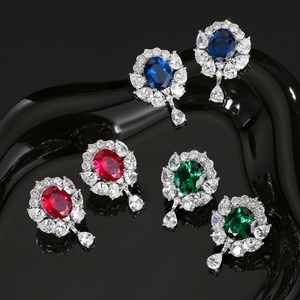 Fashion Jewelry Eco-friendly Copper Silver Plated Floral 8*10mm Green Zircon Wholesale Girls Casual Vintage Classic <b>Earring</b> - Product Image 3