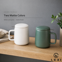 Mug en céramique LEXI à couvercle mat avec infuseur à thé, 600 ml, pour thé en vrac, compatible lave-vaisselle et micro-ondes, cadeau d'affaires pour café