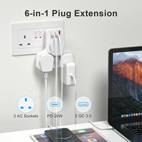 Wontravel - Enchufe Universal 6 en 1, Cargador de Pared para Reino Unido, Enchufes Múltiples con Extensión, 20 W