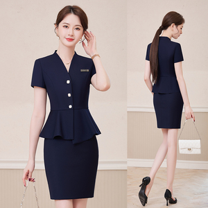 Women's Professional Summer Suit Short Sleeve Workwear Hotel Reception Uniform Set Elegant Goddess Style - Product Image 1