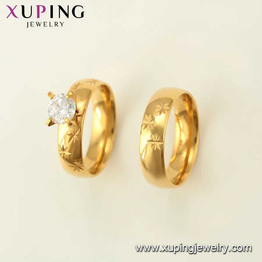 R-150 xuping jewelry engraved leaf pattern wedding stainless steel 24K gold color propose with a gift ring ring