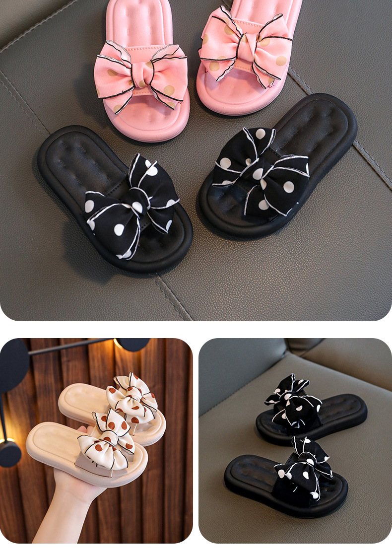 Children's Slippers Summer Girls Flat Sandals Non-slip Bow Outside Slides Shoes