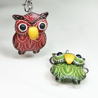 Porte-clés hibou en cuir véritable fait main, motif 3D pressé, breloque de sac, pendentif animal oiseau pour ornement de sac à main, souvenir, cadeau