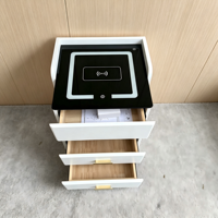 Table de chevet intelligente moderne avec lumière LED 3 couleurs, chargeur sans fil, haut-parleur Bluetooth et verrouillage par empreinte digitale pour chambre à coucher