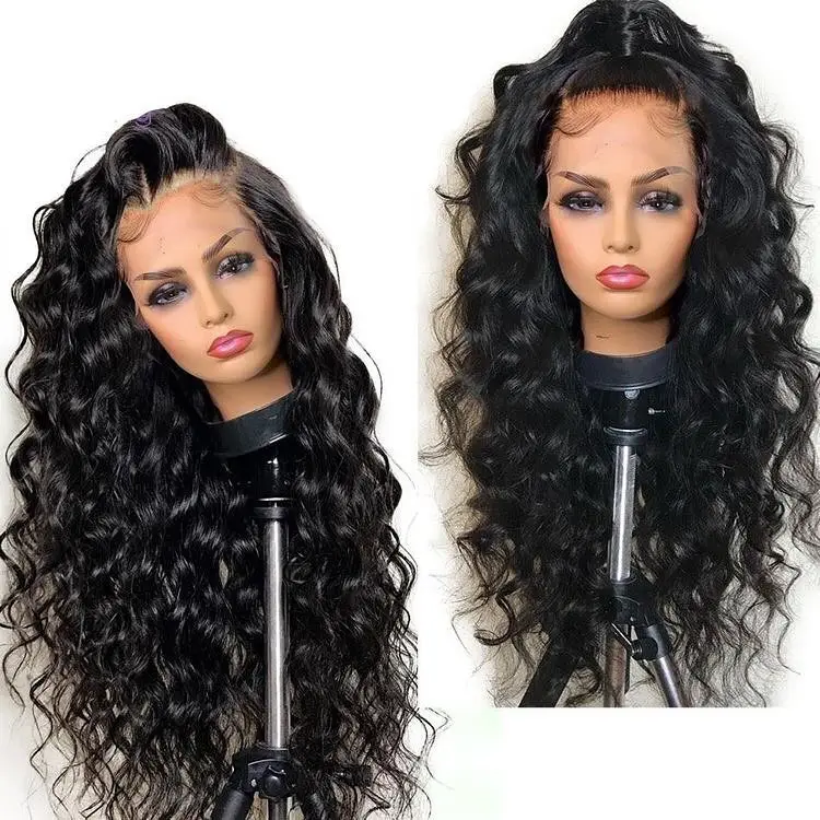 Malezya derin dalga İnsan manikür hizalanmış saç peruk siyah kadınlar için ön koparıp şeffaf swiss dantel frontal peruk dropship peruk