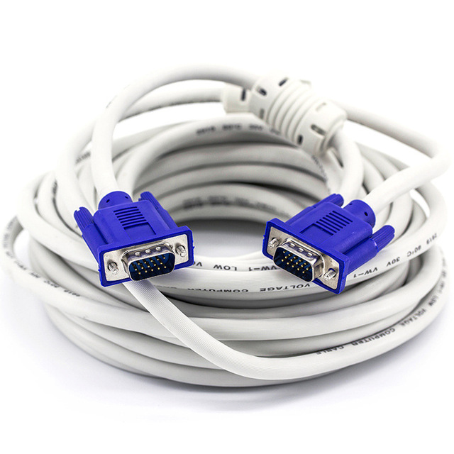 Computer Accessories 1.5m 1080P VGA Coaxial Cable with Braid Shielding and PVC Jacket 3+4 White 15pin Male to Male Connector