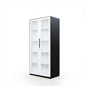 Office Furniture Glass-Frame Cabinet Transparent Metal File Cabinet <b>Door</b> Double Tiers Free <b>Standing</b> for Office Document Storage - Product Image 2
