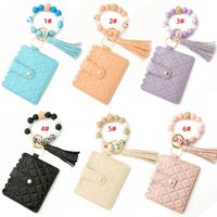 Kunci gelang manik-manik silikon, cincin Pu pemegang kartu gelang gantungan kunci dengan Dompet/gelang yang sesuai