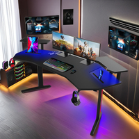 Grand bureau de jeu extensible en métal avec surface en fibre de carbone, LED RGB et charge sans fil pour utilisation à domicile ou au bureau