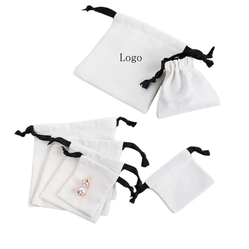 Custom Eco Friendly Organic Muslin Cotton Pouch Promotional Small White Cloth Canvas Drawstring Bag With Logo Printed