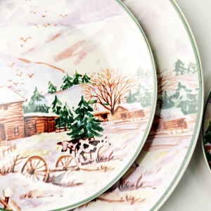 Assiettes en porcelaine design cottage de Noël personnalisé ensemble de <span class=keywords><strong>vaisselle</strong></span> décalcomanie assiettes en poterie assiettes en porcelaine dîner restaurant - Product Image 6