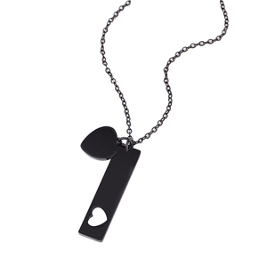 Collier en acier inoxydable Ywyougang - Pendentif double <span class=keywords><strong>cœur</strong></span> et barre, gravure personnalisée, multicolore pour usage quotidien et cadeau - Product Image 3