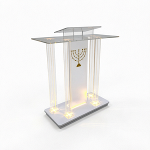 Pupitre moderne en acrylique et lucite avec éclairage LED, présentoir transparent pour présentations, églises et mariages - Product Image 1