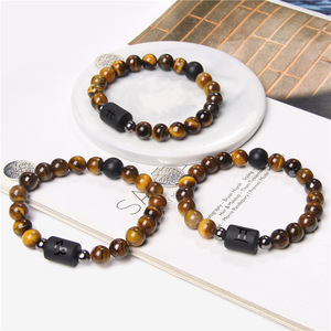 men's zodiac yellow tiger eye <strong>stone</strong> bead bracelet elastic women's fashion accessory Trendy <strong>Stone</strong> Beaded Elastic Unisex Bracelet - Product Image 1