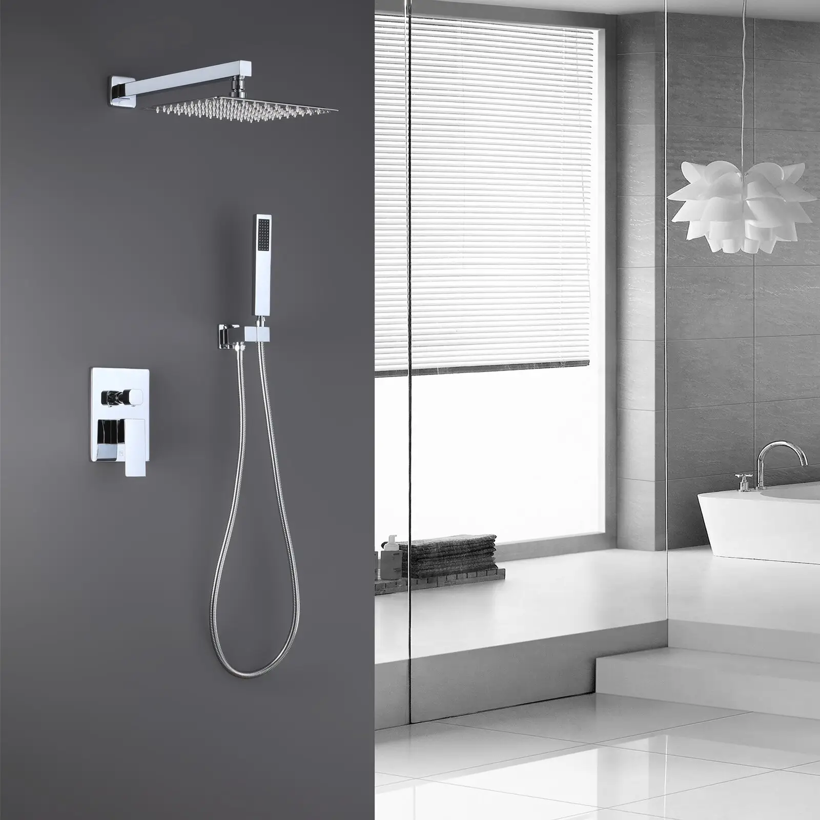 Bathroom 2 Function Wall Mounted Shower Faucet Set 10 inch chrome Rain Misty Shower Head Kit Set