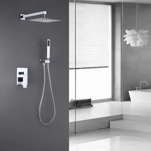 Bathroom 2 Function Wall Mounted Shower Faucet Set 10 Inch Chrome Rain Misty Shower Head Kit Set