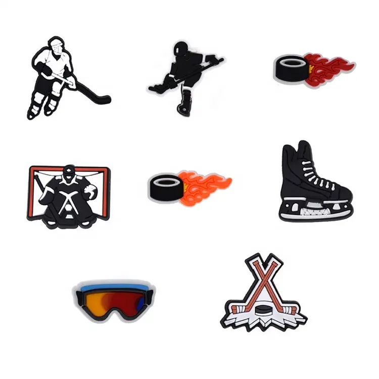 Etiqueta de parches con logotipo de dibujos animados de goma, etiqueta para gorras, nombre de marca, costura en relieve, tema de hockey de goma, forma personalizada, hielo ambiental 3D