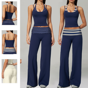 Conjunto de Yoga para Mujer, Estilo Veraniego, Transpirable, de Dos Piezas, Cintura Plegable, Diseño Sólido, Tela Reciclada, Ropa Deportiva-6 - Product Image 1
