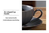 Ensemble tasse à café et soucoupe en céramique côtelée vintage, multi-usages, en porcelaine, pour latte, expresso, thé, dessert, qualité alimentaire, 230 ml, maison, bureau