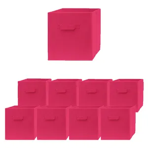 Cajas plegables de tela rosa para niños, cubos de almacenamiento de juguetes con mango, 9 Paquetes, venta al por mayor