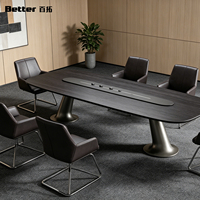 Mesa de Conferencia Rectangular de Madera con Tomas de Corriente Integradas, Escritorio de Reuniones Moderno y Elegante para Oficina