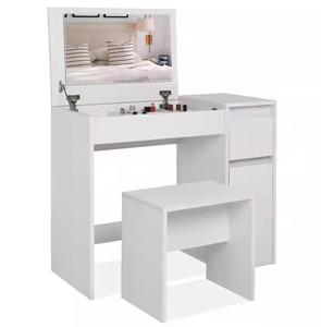 Coiffeuse <span class=keywords><strong>à</strong></span> <span class=keywords><strong>rabat</strong></span> pliable <span class=keywords><strong>avec</strong></span> tabouret miroir Mobilier de chambre - Product Image 2
