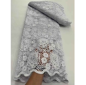 Trắng Phi nước hòa tan Ren Vải 5 yards pháp <span class=keywords><strong>Net</strong></span> ren với <span class=keywords><strong>sequins</strong></span> guipure dây ren vải - Product Image 1