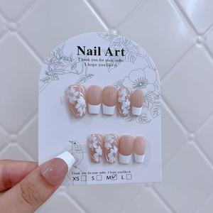 Juego de 10 <span class=keywords><strong>Uñas</strong></span> <span class=keywords><strong>Postizas</strong></span> Largas Hechas a Mano, <span class=keywords><strong>Uñas</strong></span> Francesas Reutilizables de Alta Calidad - Product Image 5